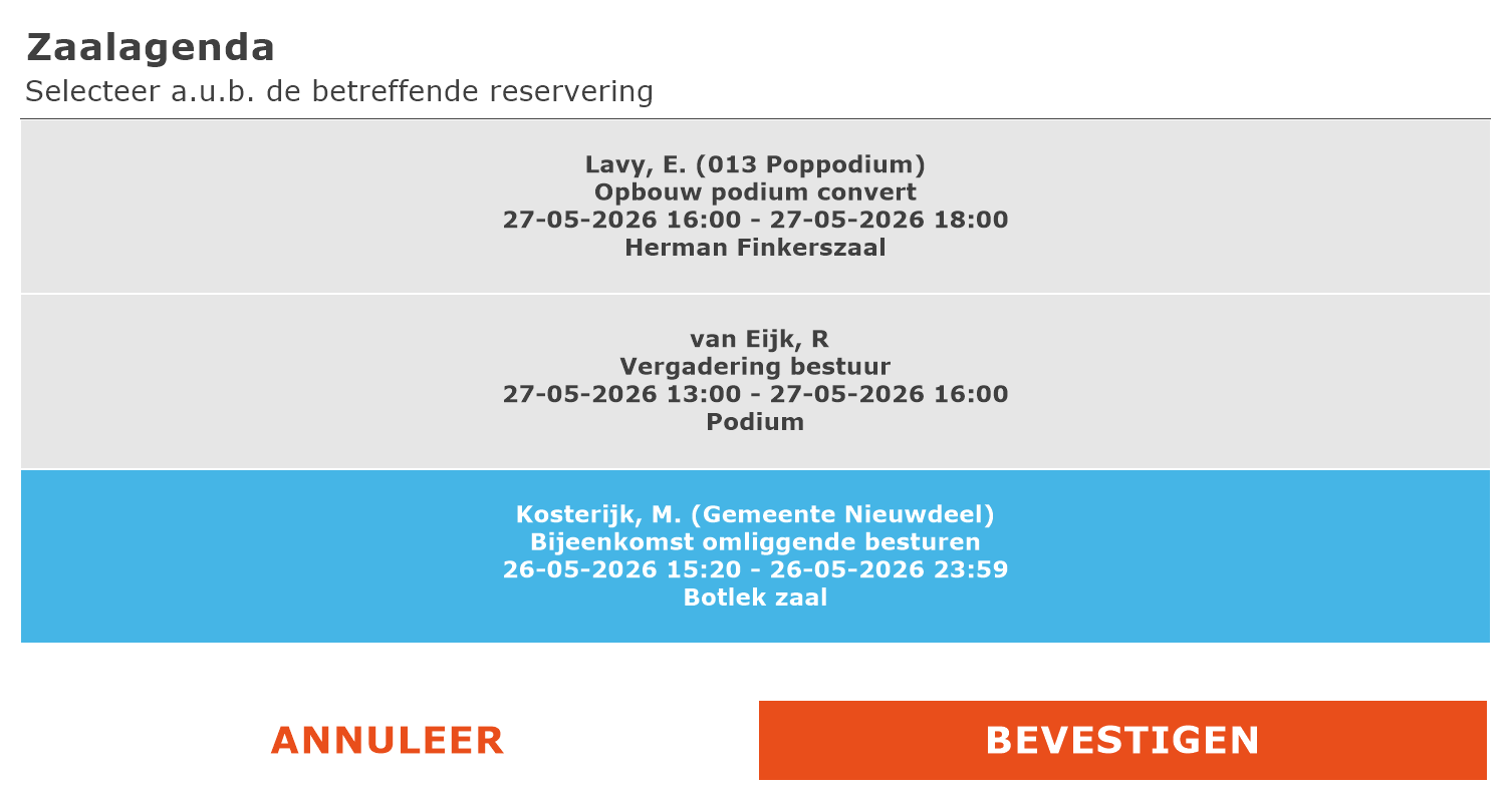 Mlus kassa selectie reservering Zaalagenda